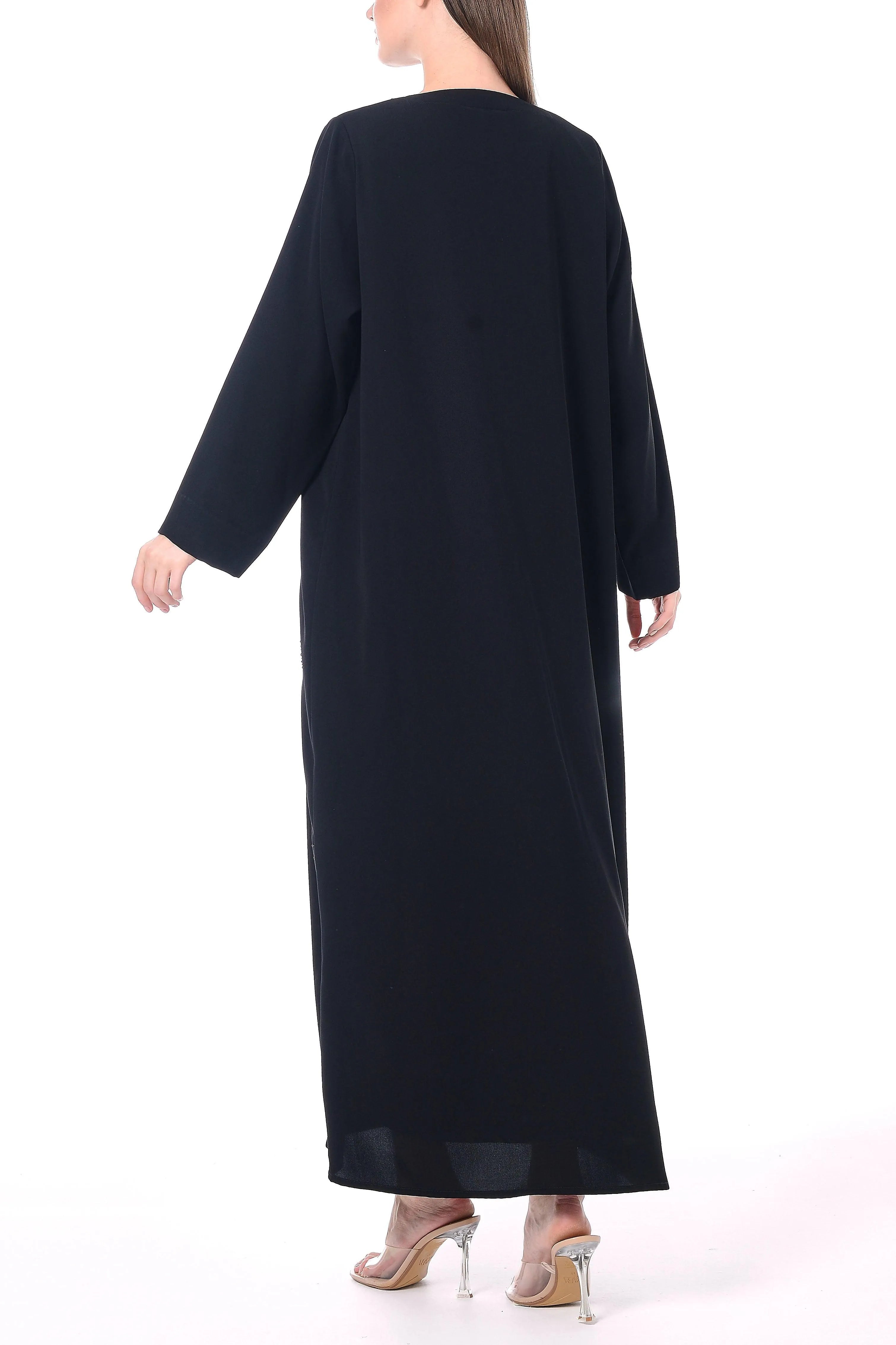 Black Layan Crepe Abaya with Crystal Bead Embellishments - Posh Abaya