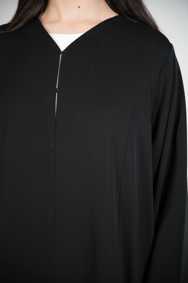 Black Mario Crepe Custom Abaya with Double Layer Sleeves and Contemporary Beadwork