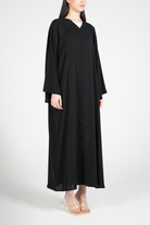 Black Classic Nada Abaya with Ethnic Beadwork Detail - Posh Abaya