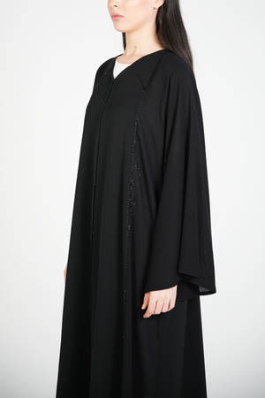 Black Classic Nada Custom Abaya with Ethnic Beadwork Detail