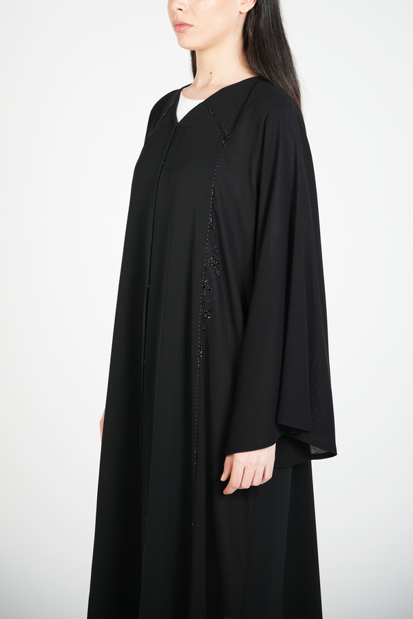 Black Classic Nada Custom Abaya with Ethnic Beadwork Detail