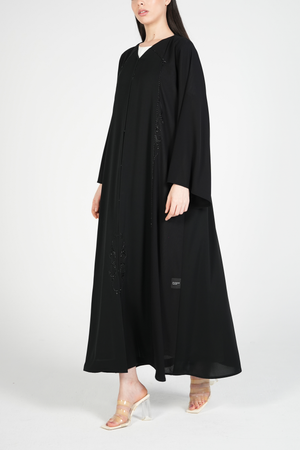 Black Classic Nada Custom Abaya with Ethnic Beadwork Detail