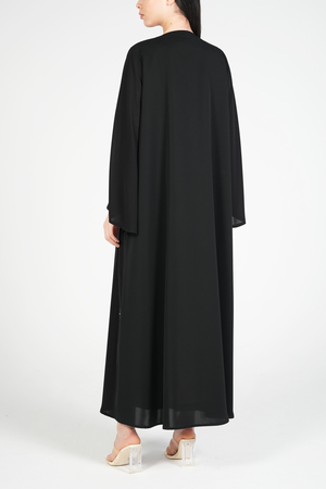Black Classic Nada Custom Abaya with Ethnic Beadwork Detail