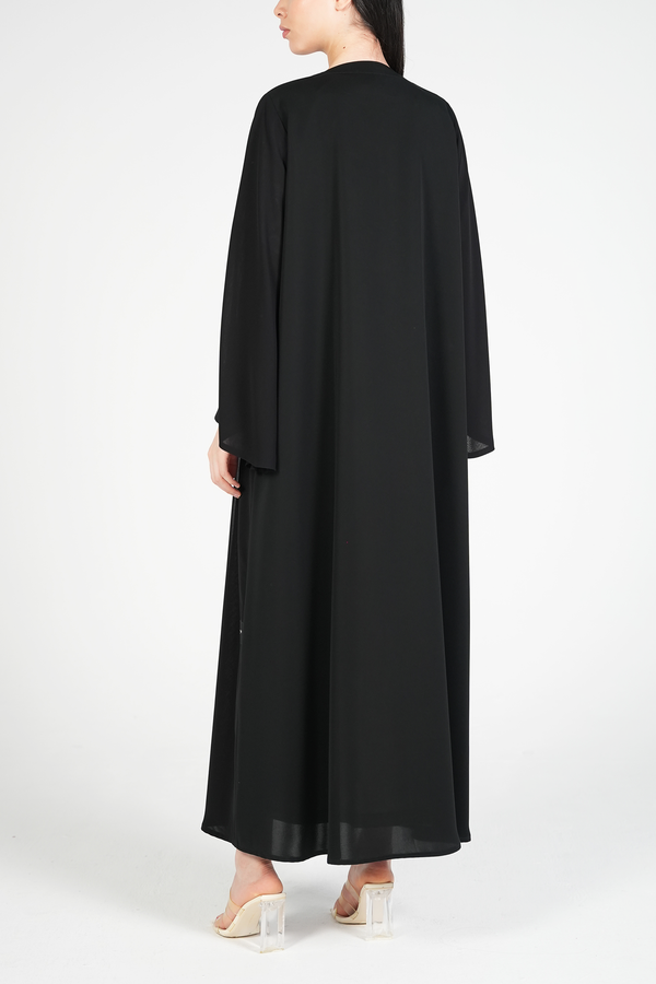 Black Classic Nada Custom Abaya with Ethnic Beadwork Detail