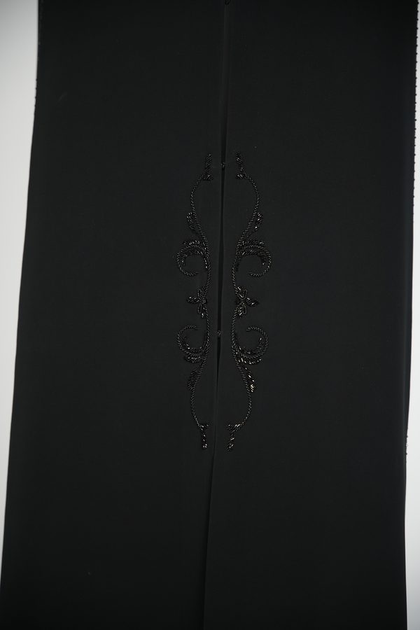 Black Classic Nada Custom Abaya with Ethnic Beadwork Detail