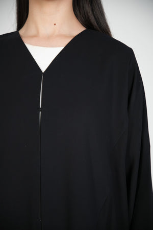 Black Wave Crepe Custom Abaya with Front Embroidery