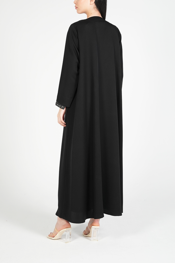 Black Malika Chiffon Custom Abaya with Black & Brown Beadwork on Side and Sleeves