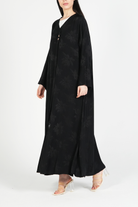 Black Flora Cupro Abaya with Front Overlap Detail - Posh Abaya