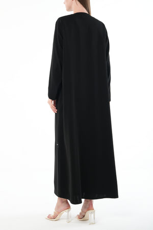 Black Amara Crepe Custom Abaya with Hand Beadwork Accents