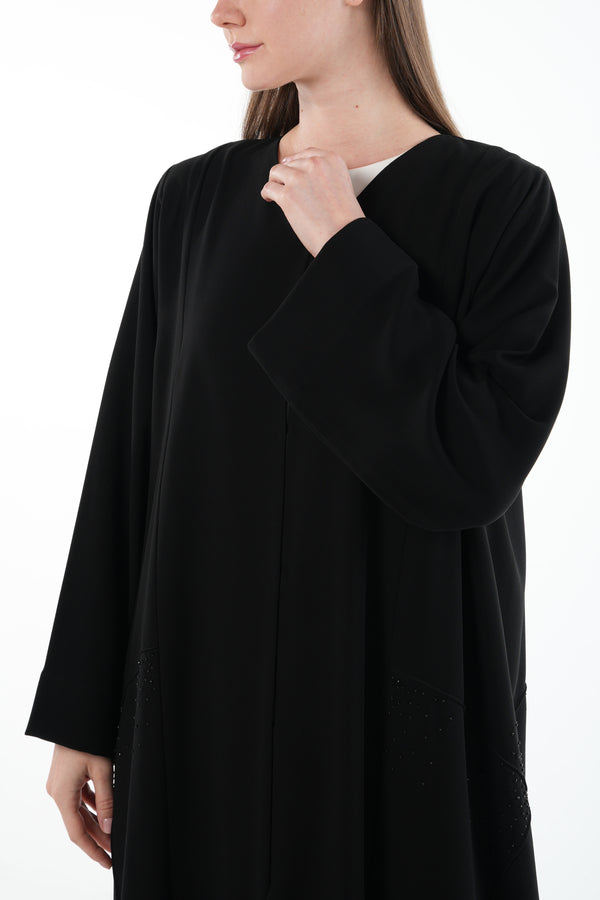 Black Naya Crepe Custom Abaya with Side Bead Line and Hand Embellishment