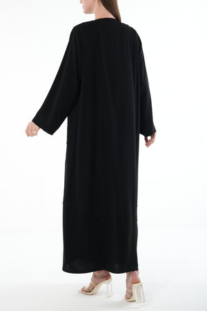 Black Naya Crepe Custom Abaya with Side Bead Line and Hand Embellishment