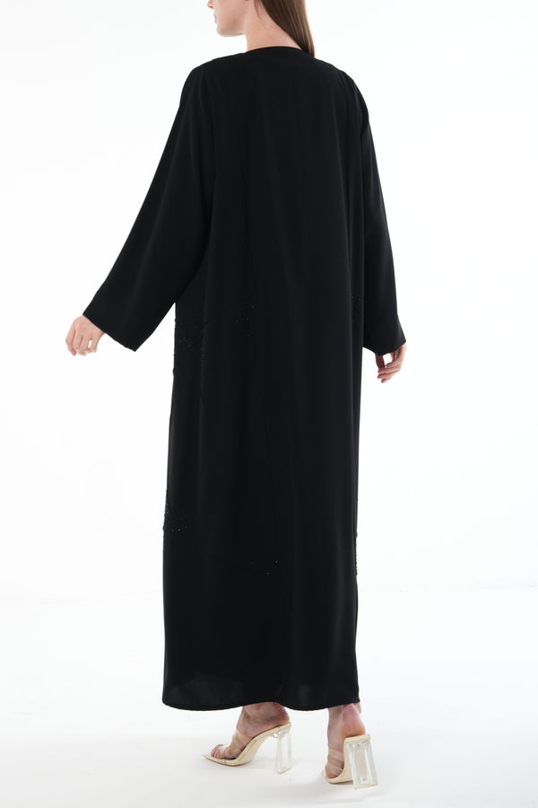 Black Naya Crepe Custom Abaya with Side Bead Line and Hand Embellishment