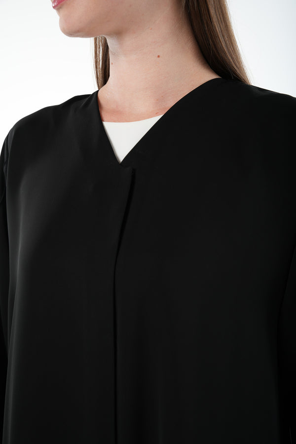 Black Classic Nada Custom Abaya with Sleeve Pintucks and Organza Trim