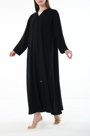 Black Wave Crepe Custom Abaya with Beadwork Embroidery
