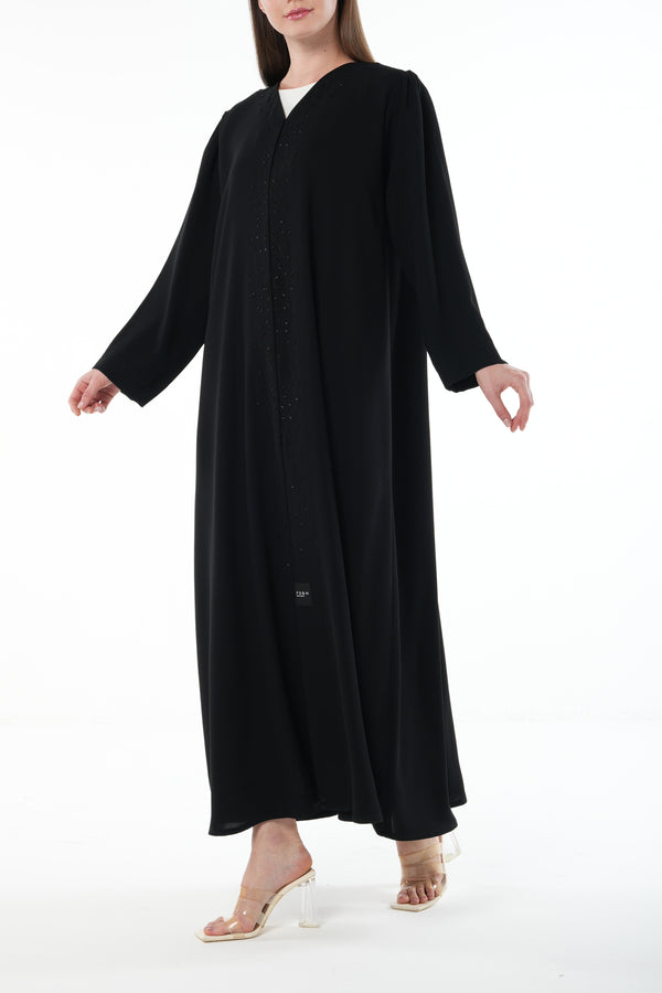 Black Wave Crepe Custom Abaya with Beadwork Embroidery