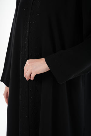 Black Wave Crepe Custom Abaya with Beadwork Embroidery