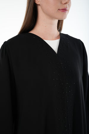 Black Wave Crepe Custom Abaya with Beadwork Embroidery