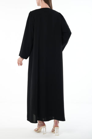 Black Wave Crepe Custom Abaya with Beadwork Embroidery