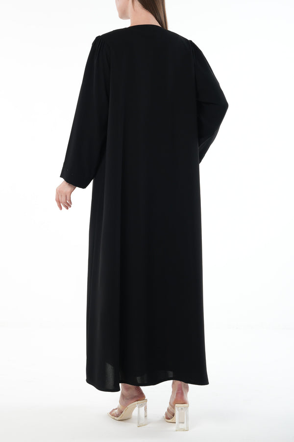 Black Wave Crepe Custom Abaya with Beadwork Embroidery