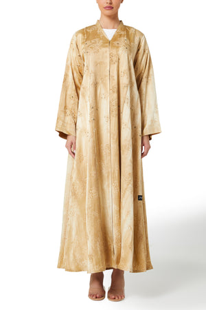 Beige Vega Jacquard Abaya, Textured Detail