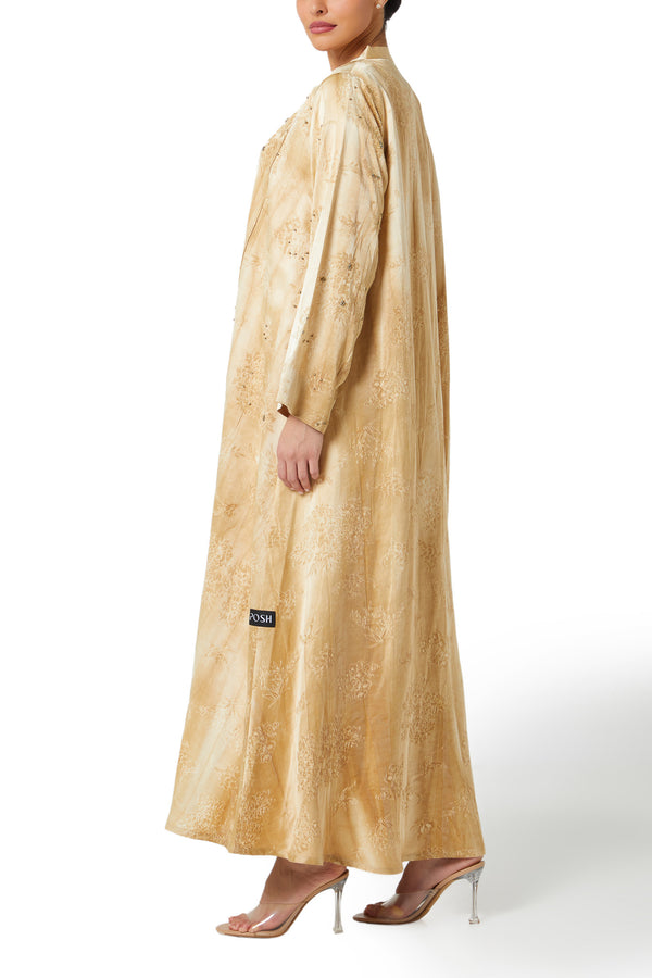 Beige Vega Jacquard Abaya, Textured Detail