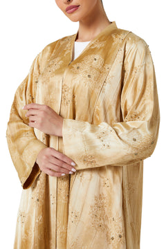 Beige Vega Jacquard Abaya, Textured Detail