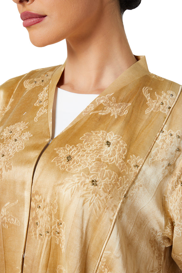 Beige Vega Jacquard Abaya, Textured Detail