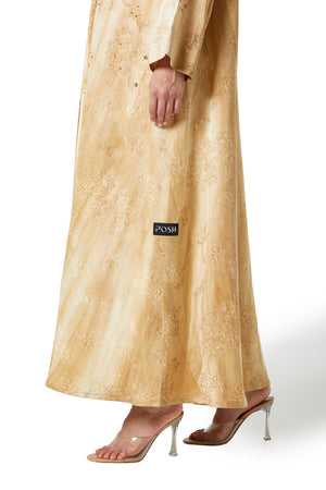 Beige Vega Jacquard Abaya, Textured Detail