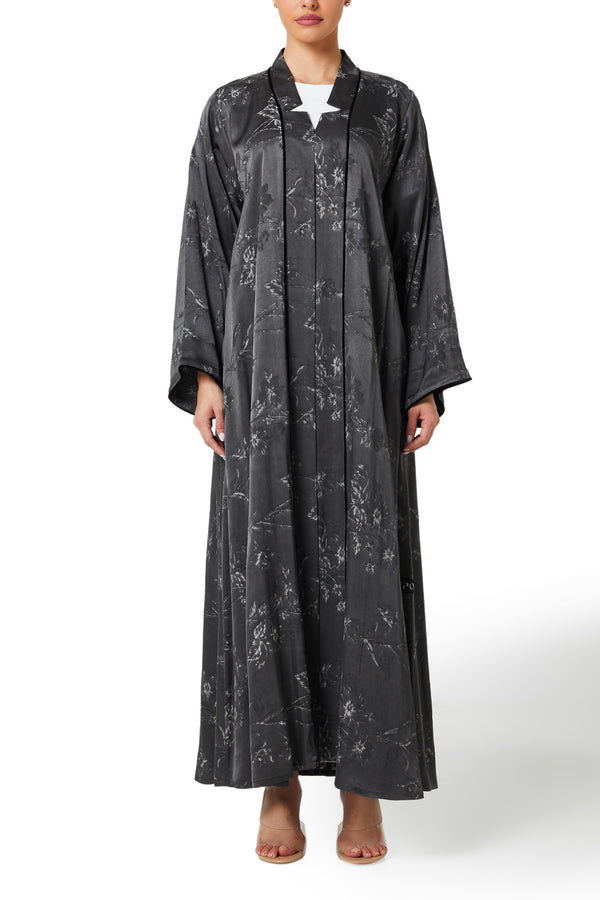 Dark Grey Nebula Viscose Abaya, Textured Detail