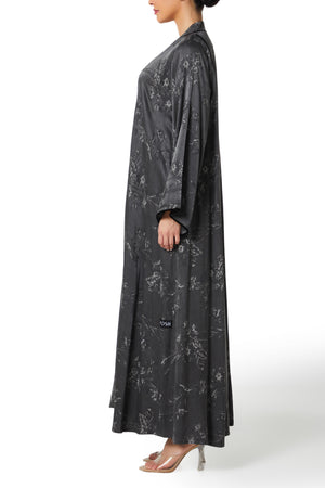 Dark Grey Nebula Viscose Abaya, Textured Detail