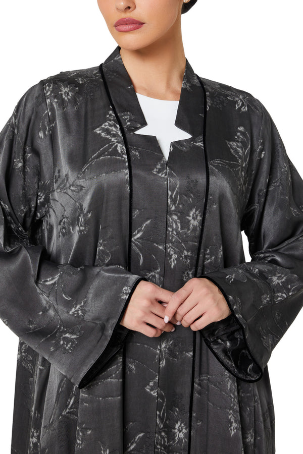 Dark Grey Nebula Viscose Abaya, Textured Detail