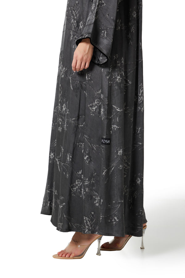Dark Grey Nebula Viscose Abaya, Textured Detail