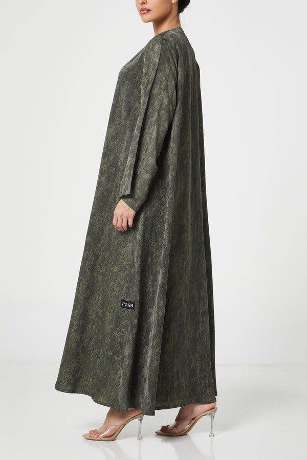 Green flora jaquard Abaya, Front Embroidery Detail