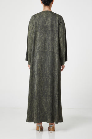 Green flora jaquard Abaya, Front Embroidery Detail