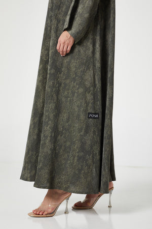 Green flora jaquard Abaya, Front Embroidery Detail