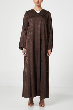 Brown shaina jacquard Abaya, Front Beadwork Detail