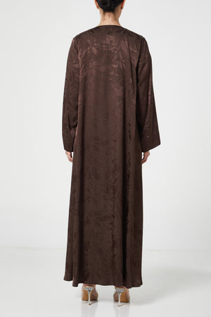 Brown shaina jacquard Abaya, Front Beadwork Detail
