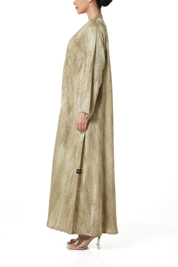 Beige marina jacquard Abaya, Textured