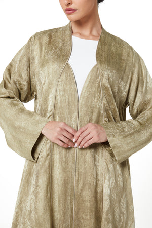 Beige marina jacquard Abaya, Textured