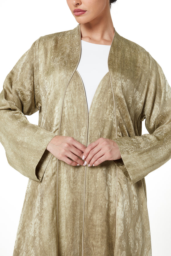 Beige marina jacquard Abaya, Textured