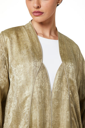 Beige marina jacquard Abaya, Textured