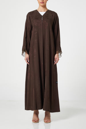 Brown Shaina Jacquard, Front and Sleeve Lace Detail