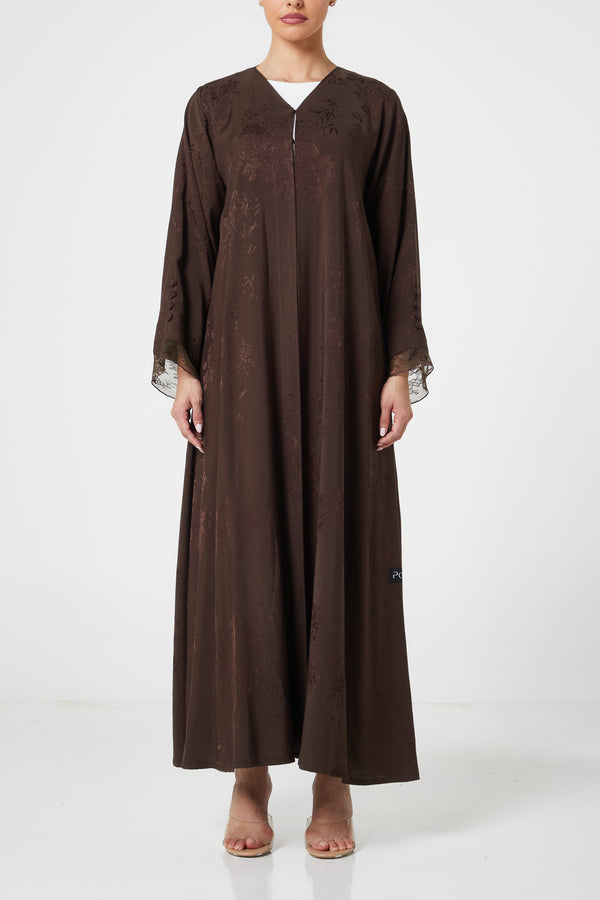 Brown Shaina Jacquard, Front and Sleeve Lace Detail