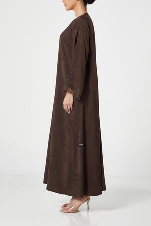 Brown Shaina Jacquard, Front and Sleeve Lace Detail