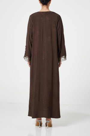 Brown Shaina Jacquard, Front and Sleeve Lace Detail