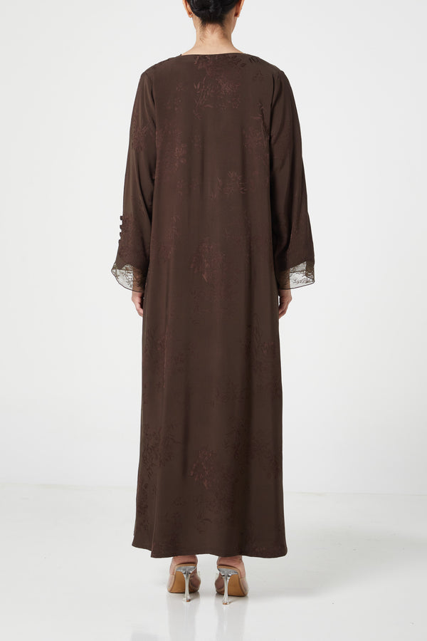 Brown Shaina Jacquard, Front and Sleeve Lace Detail