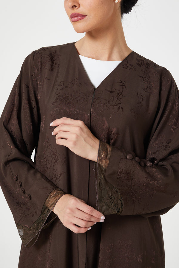 Brown Shaina Jacquard, Front and Sleeve Lace Detail