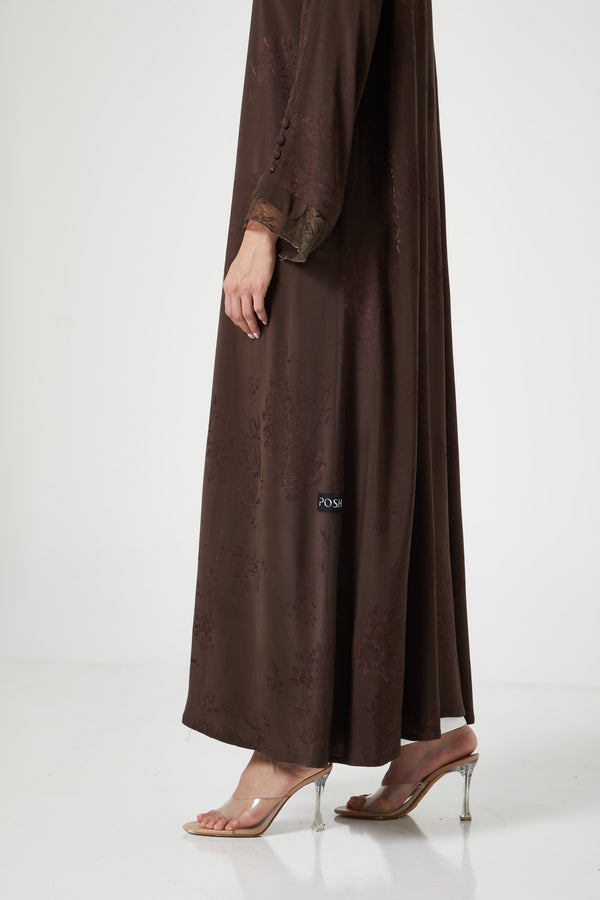 Brown Shaina Jacquard, Front and Sleeve Lace Detail