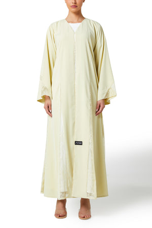 Yellow Bolonia Crepe Abaya, Lace Detail