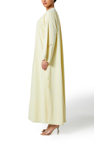 Yellow Bolonia Crepe Abaya, Lace Detail